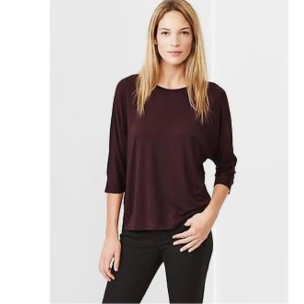 Ann Taylor Loft tie back burgundy knit sweater top size XS